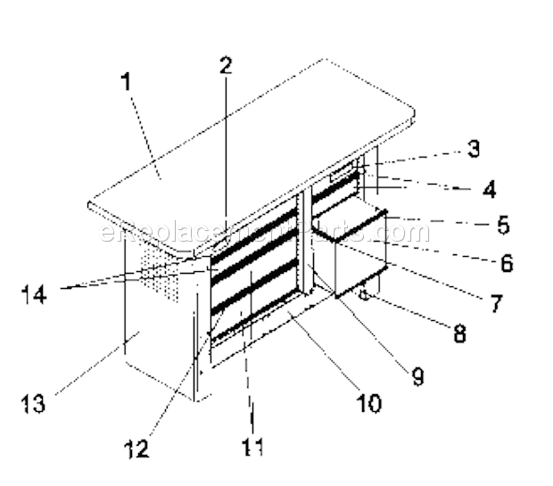 Cabinet Parts Diagram and Parts List for 706650136  Craftsman Workbench