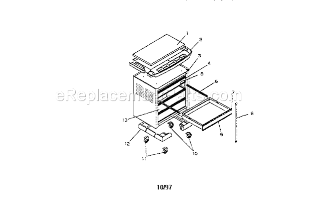 5 Drawer Project Center Diagram and Parts List for 706654900  Craftsman Workbench