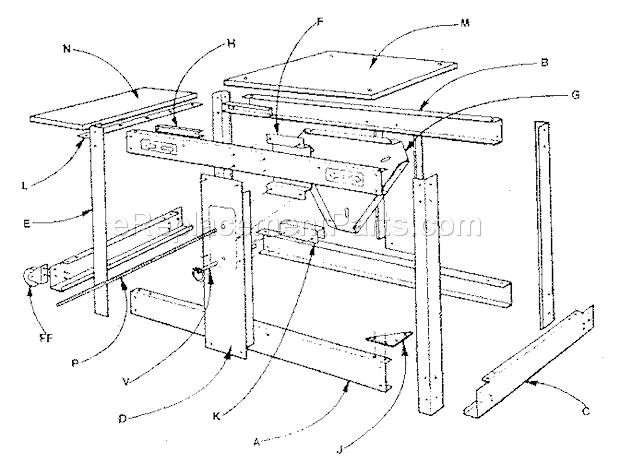 Unit Parts Diagram and Parts List for 706655110  Craftsman Workbench