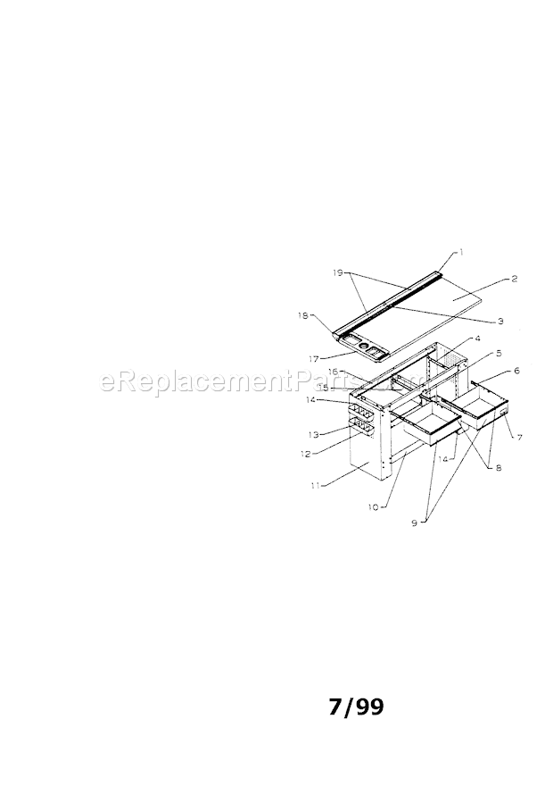2 Drawer Workbench Diagram and Parts List for 706655251  Craftsman Workbench