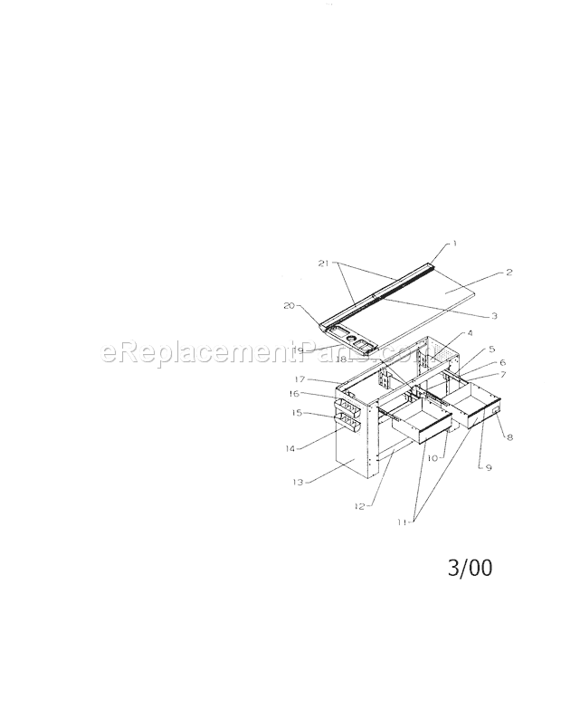 2 Drawer Workbench Diagram and Parts List for 706655280  Craftsman Workbench