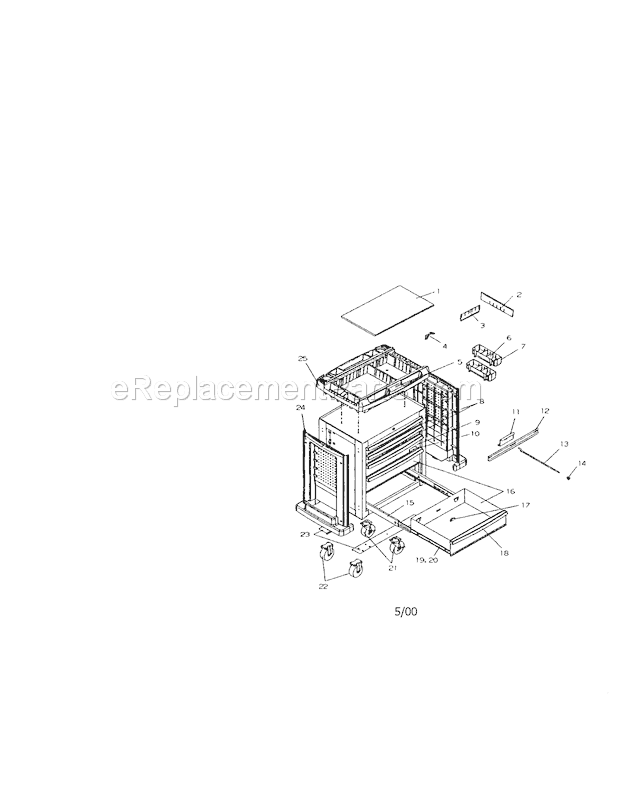 Project Center Diagram and Parts List for 706659592  Craftsman Workbench
