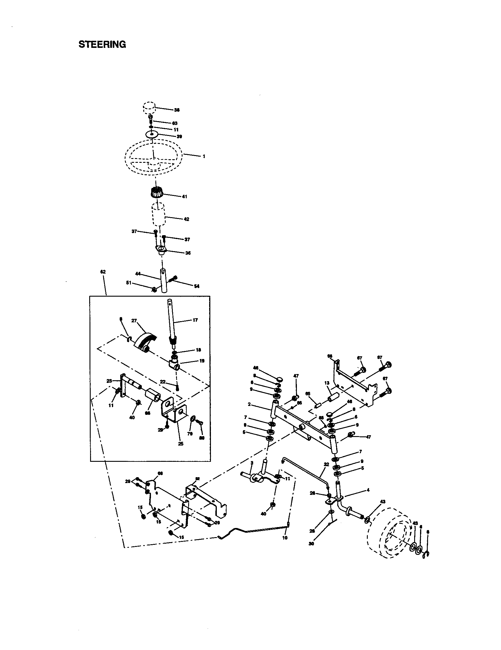 Steering Diagram and Parts List for 917271530  Craftsman Lawn Tractor