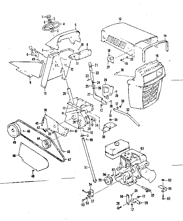 Grill/tie Bar And Pulley Assembly Diagram and Parts List for 1318550  Craftsman Lawn Mower