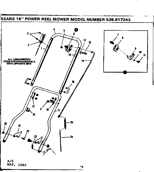 Handle Assembly Diagram and Parts List for 536817243  Craftsman Lawn Mower