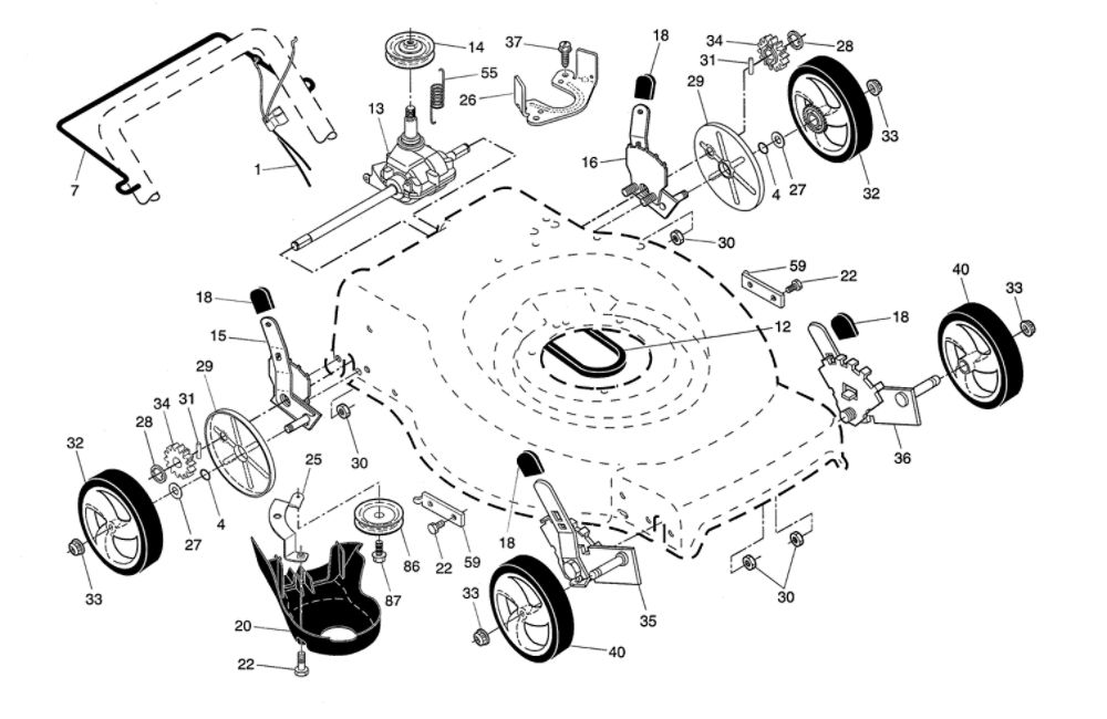 Drive Control/Gear Box/Wheels Diagram and Parts List for 944364702  Craftsman Lawn Mower