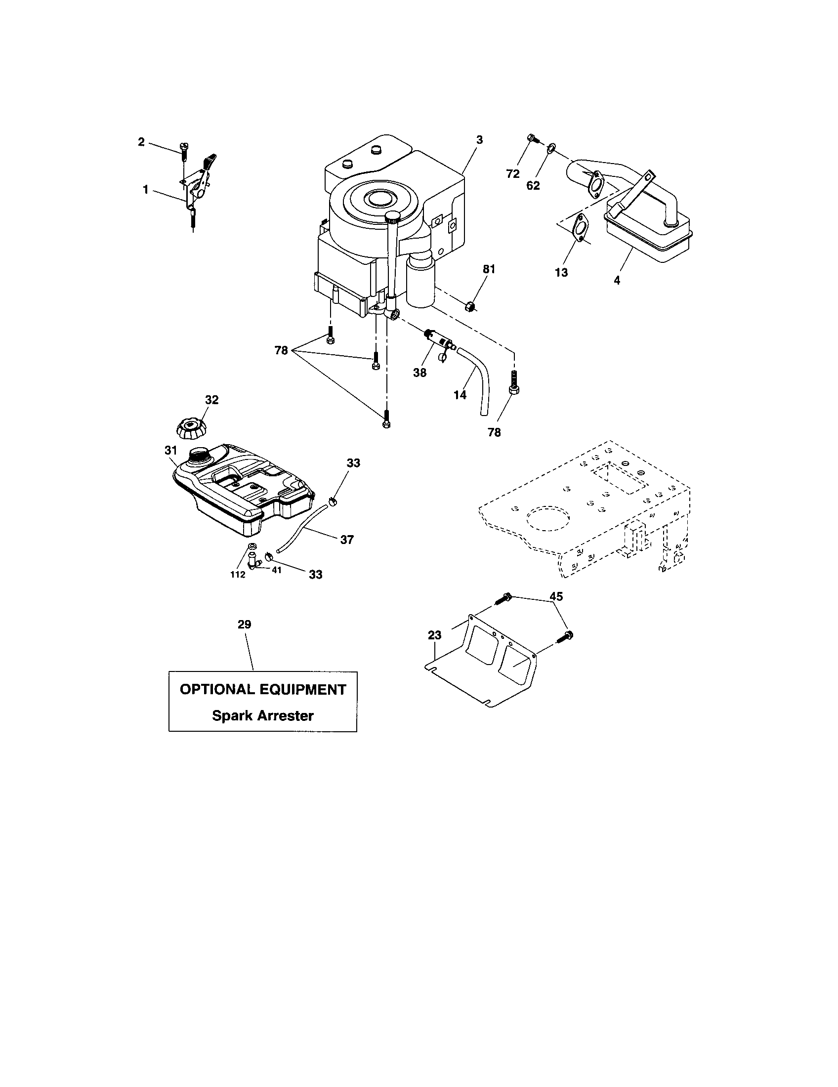 Engine Diagram and Parts List for 9172736401  Craftsman Lawn Tractor