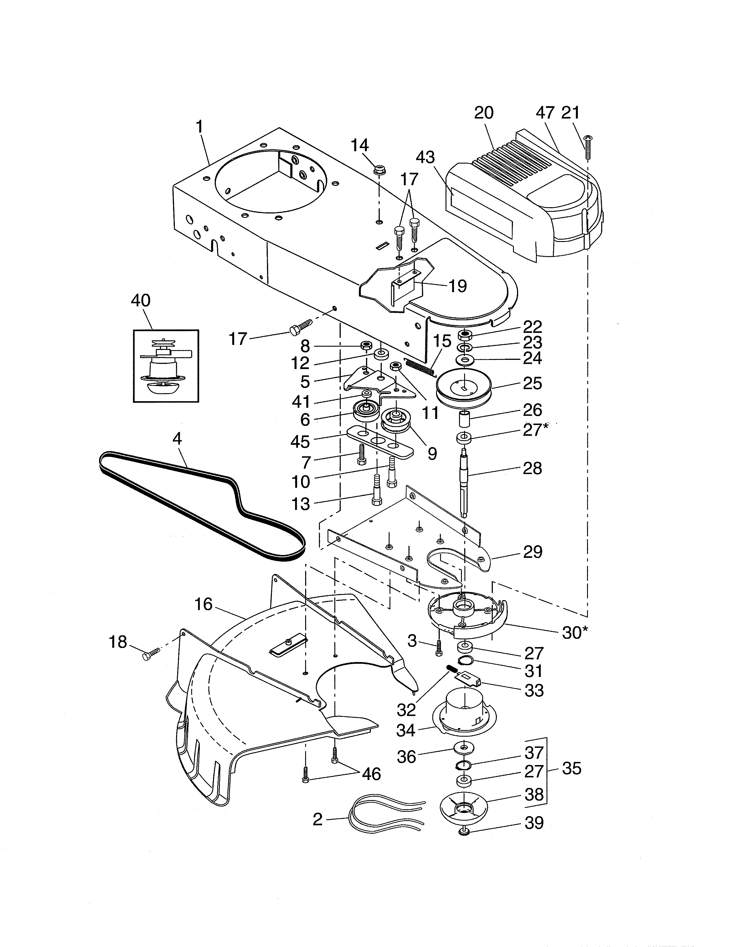 Chassis/deflector/spindle Diagram and Parts List for 917776740  Craftsman Trimmer