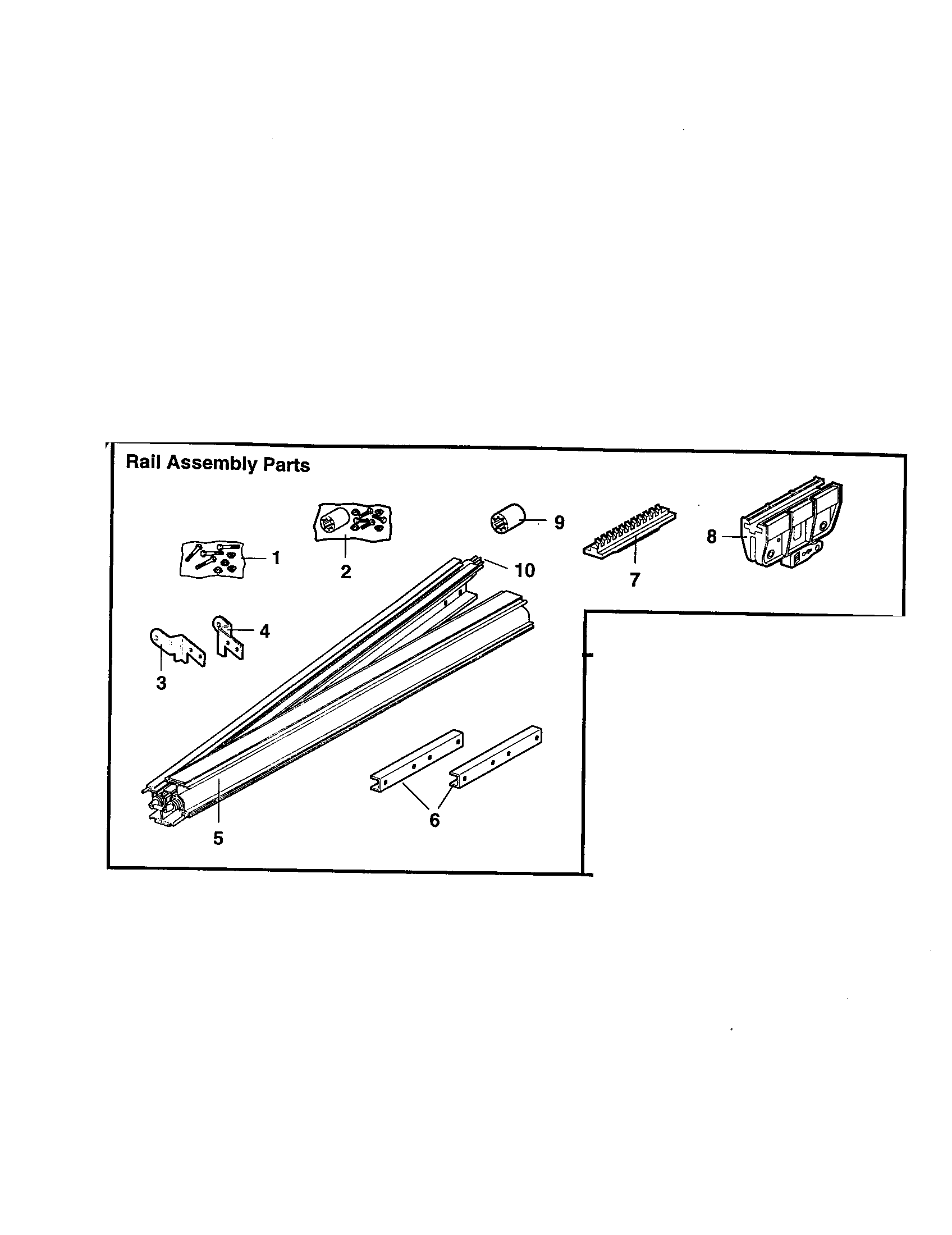 Rail Assembly Diagram and Parts List for 13953963SRT  Craftsman Garage Door Opener