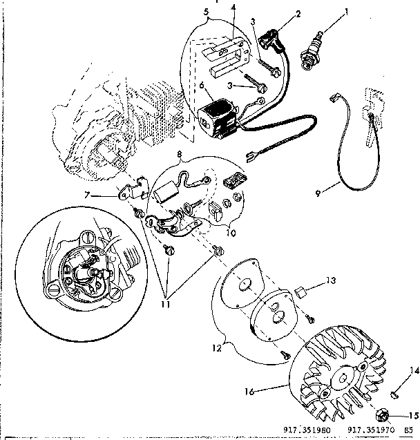 Starter Assembly Diagram and Parts List for 917351970  Craftsman Chainsaw