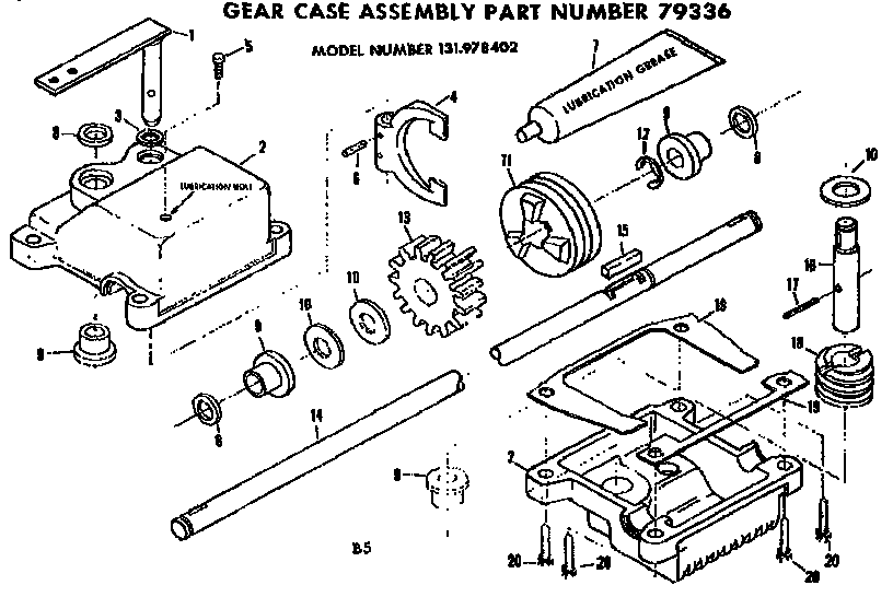 Gear Case Assembly Diagram and Parts List for 131978402  Craftsman Lawn Mower