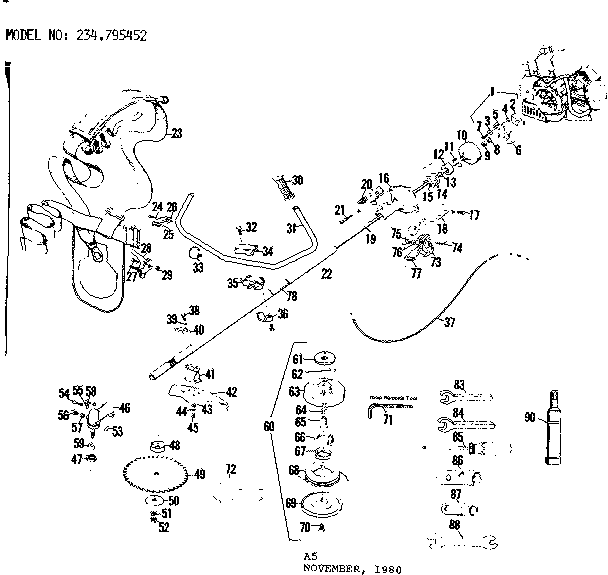 Gear Assembly Diagram and Parts List for 234795452  Craftsman Trimmer