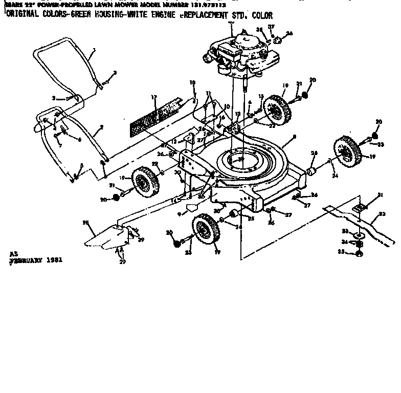 Mower Deck Diagram and Parts List for 131973113  Craftsman Lawn Mower
