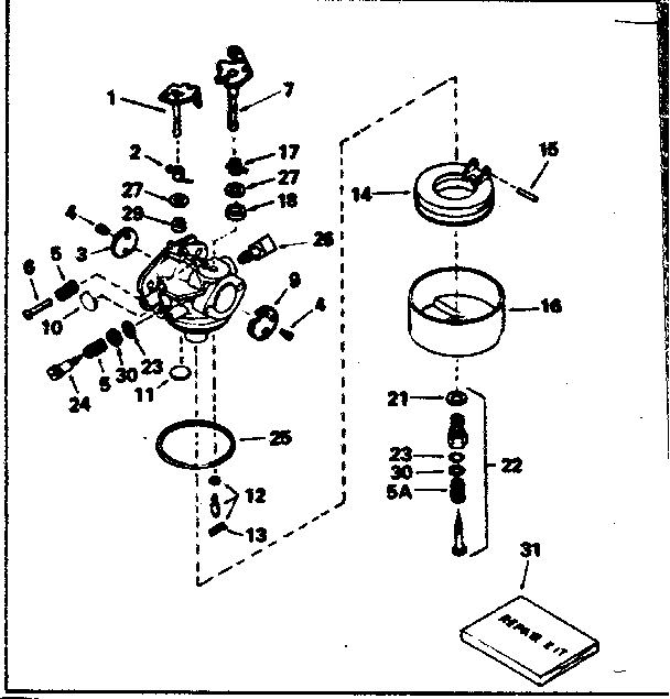 Carburetor Diagram and Parts List for 143356182  Craftsman Engine