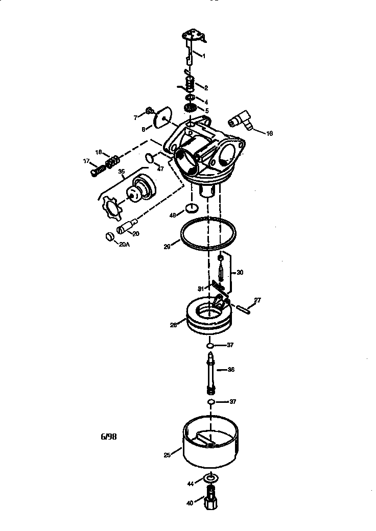 Carburetor No. 640160 Diagram and Parts List for 143640160  Craftsman Lawn Mower