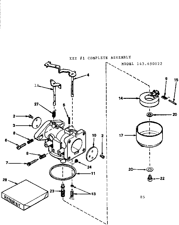 Carburetor Diagram and Parts List for 143650022  Craftsman Engine