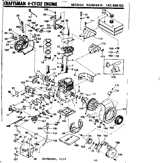 Engine Diagram and Parts List for 143696152  Craftsman Engine
