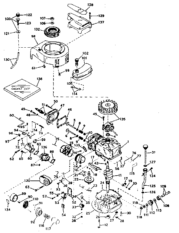 Basic Engine Diagram and Parts List for 143184162  Craftsman Engine