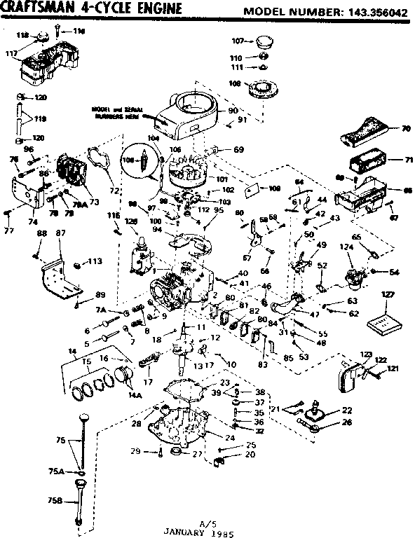 Replacement Parts Diagram and Parts List for 143356042  Craftsman Engine