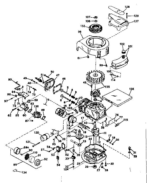Basic Engine Diagram and Parts List for 143161242  Craftsman Engine