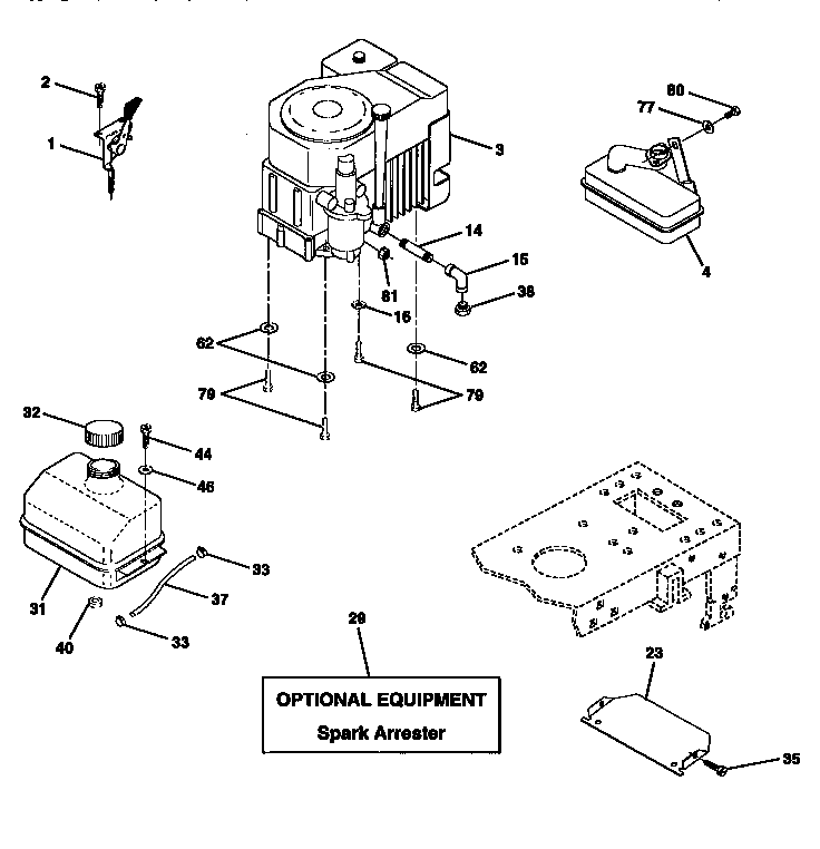 Engine Diagram and Parts List for 917259547  Craftsman Lawn Tractor