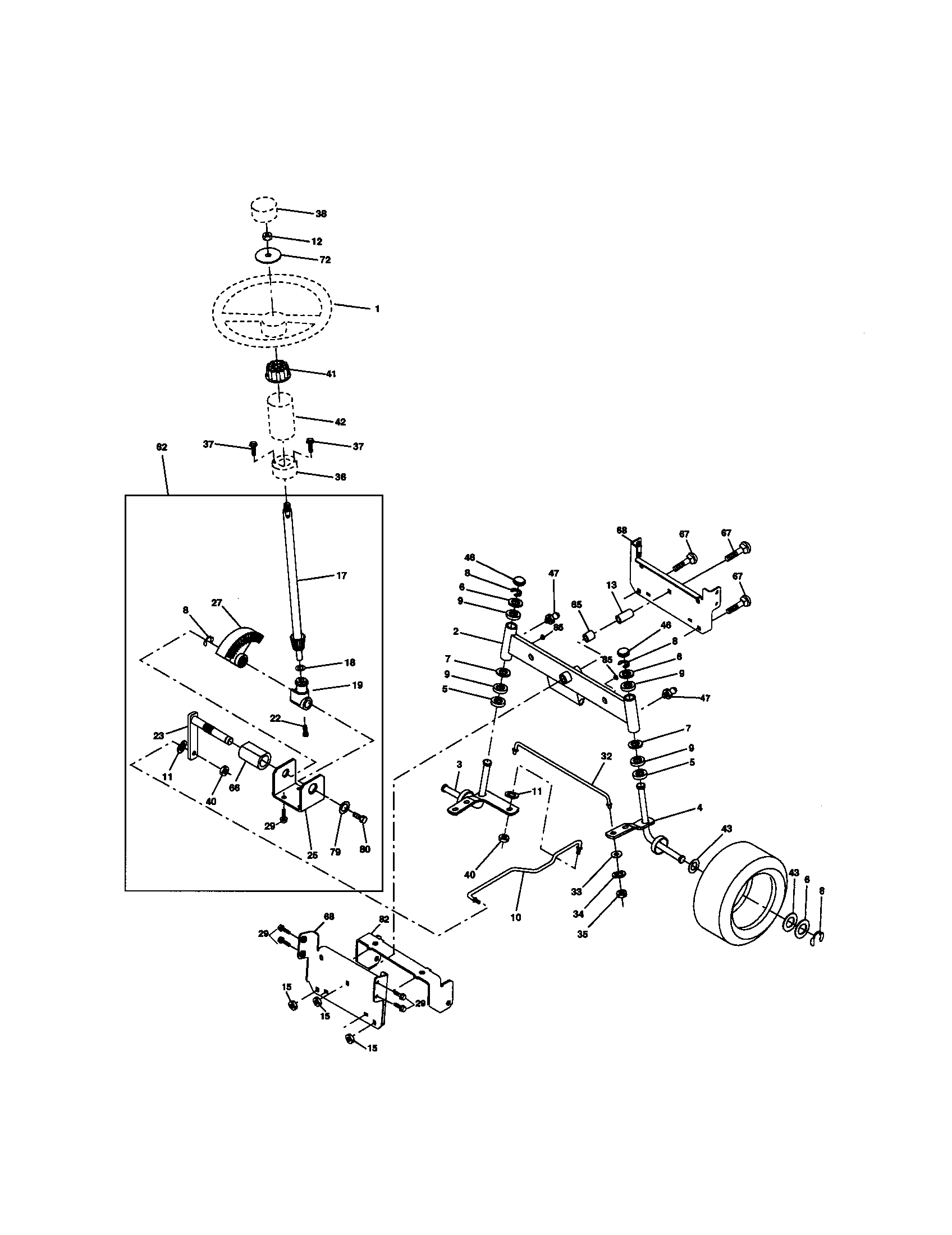 Steering Assembly Diagram and Parts List for 917272160  Craftsman Lawn Tractor