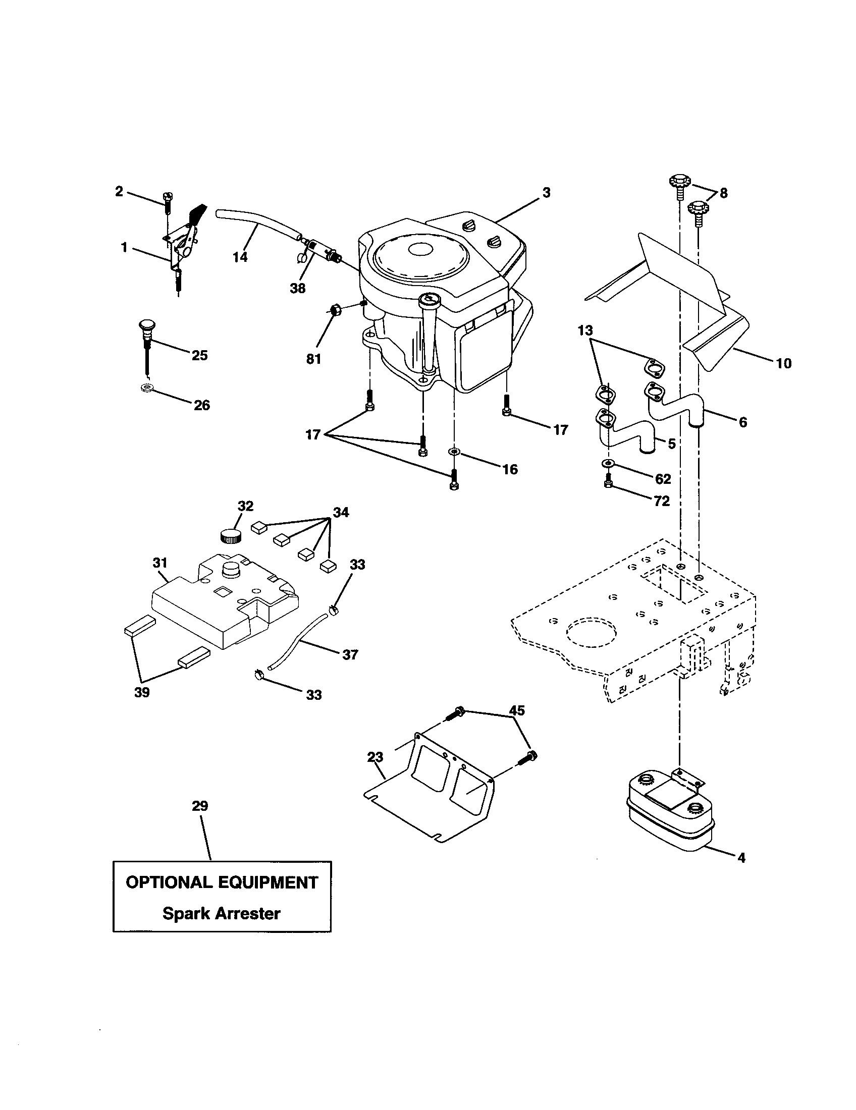 Engine Diagram and Parts List for 917277050  Craftsman Lawn Tractor