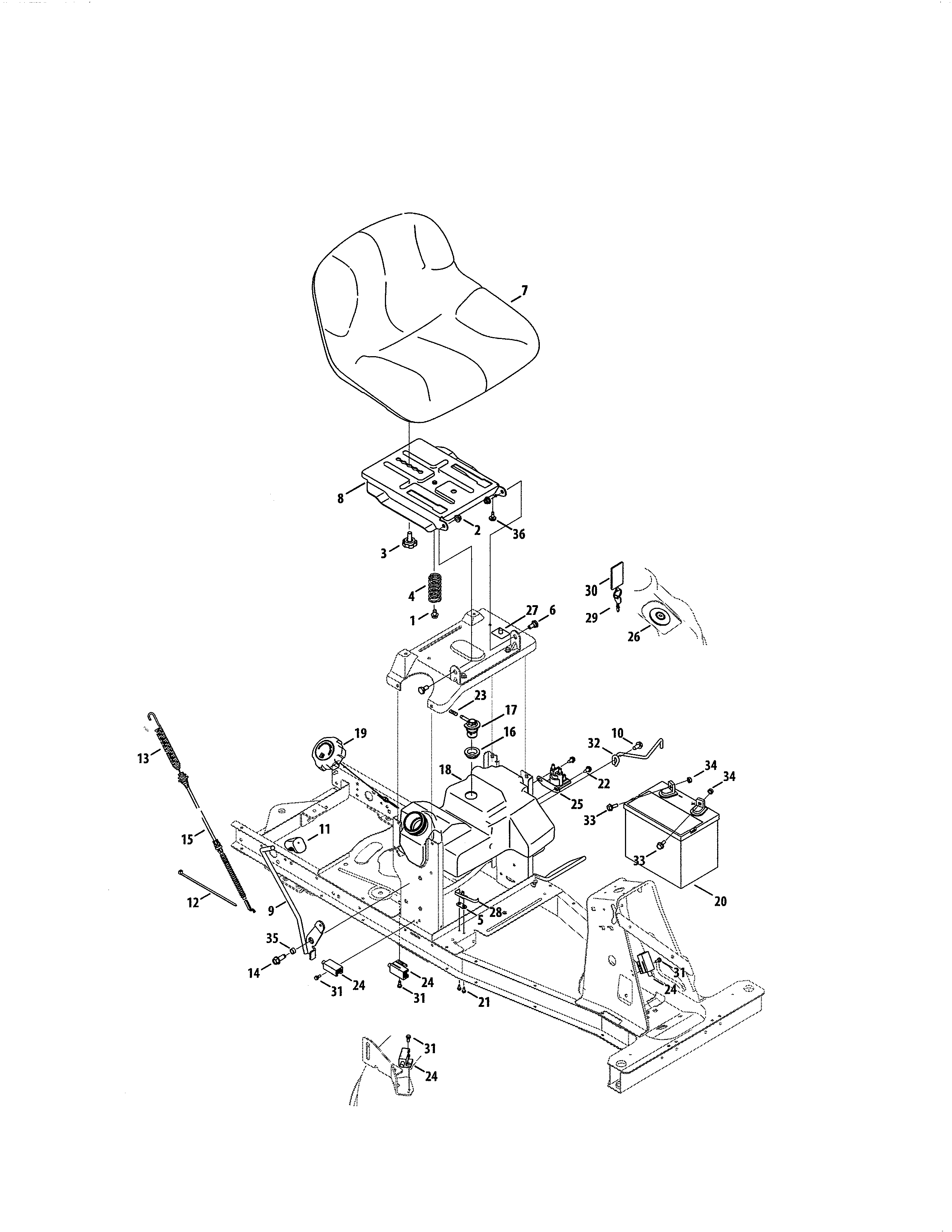 Seat/battery Diagram and Parts List for 247290002  Craftsman Engine