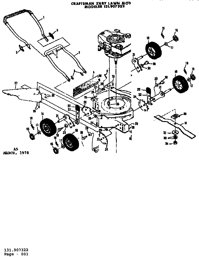 Replacement Parts Diagram and Parts List for 131907322  Craftsman Lawn Mower