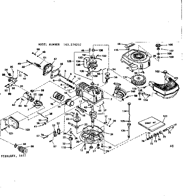 Replacement Parts Diagram and Parts List for 143274202  Craftsman Engine