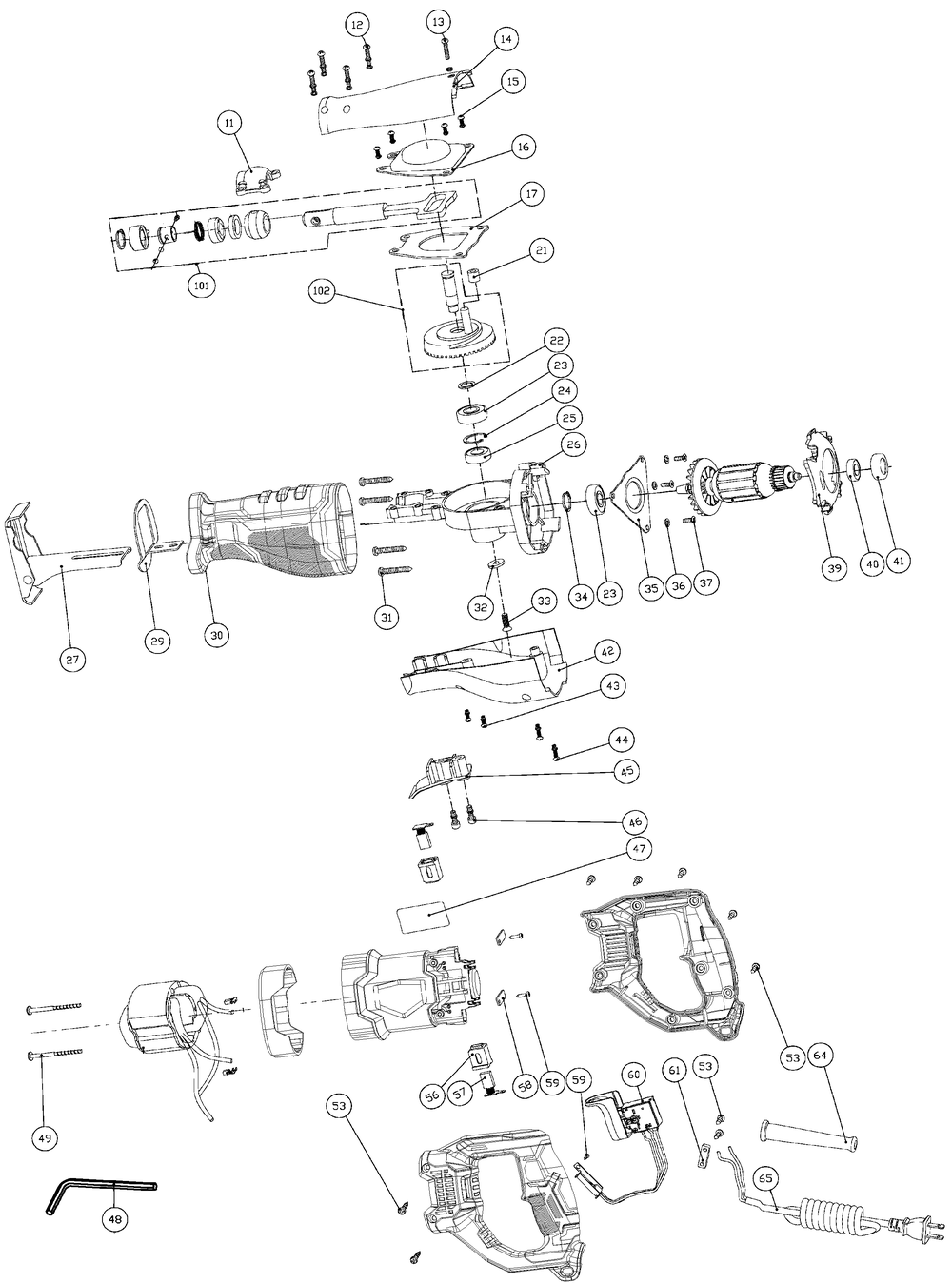 Diagram Diagram and Parts List for CMES300 Type 1 Craftsman Reciprocating Saw