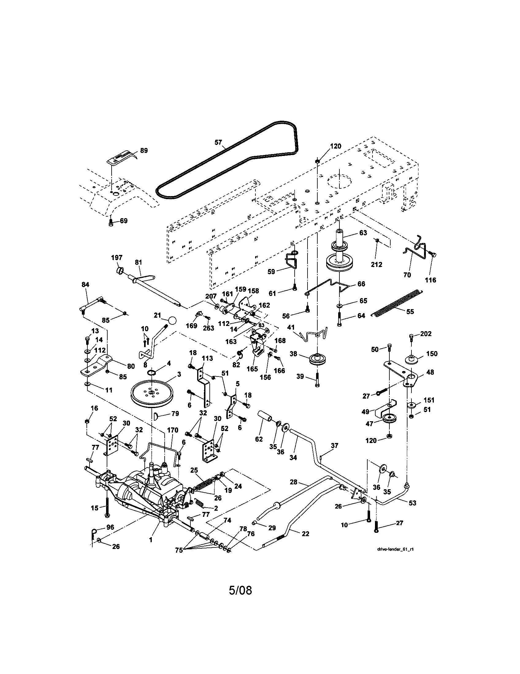 Ground Drive Diagram and Parts List for 917287071  Craftsman Lawn Tractor