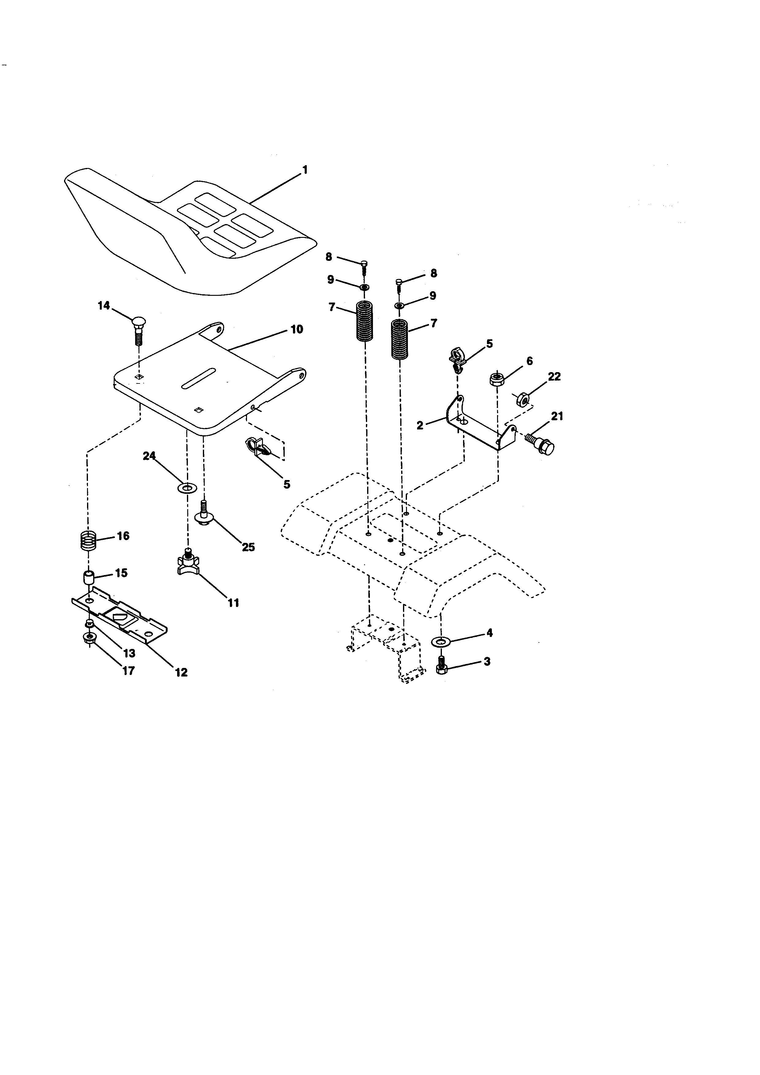 Seat Assembly Diagram and Parts List for 917270412  Craftsman Lawn Tractor