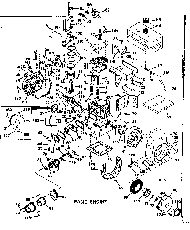 Basic Engine Diagram and Parts List for 143567012  Craftsman Engine