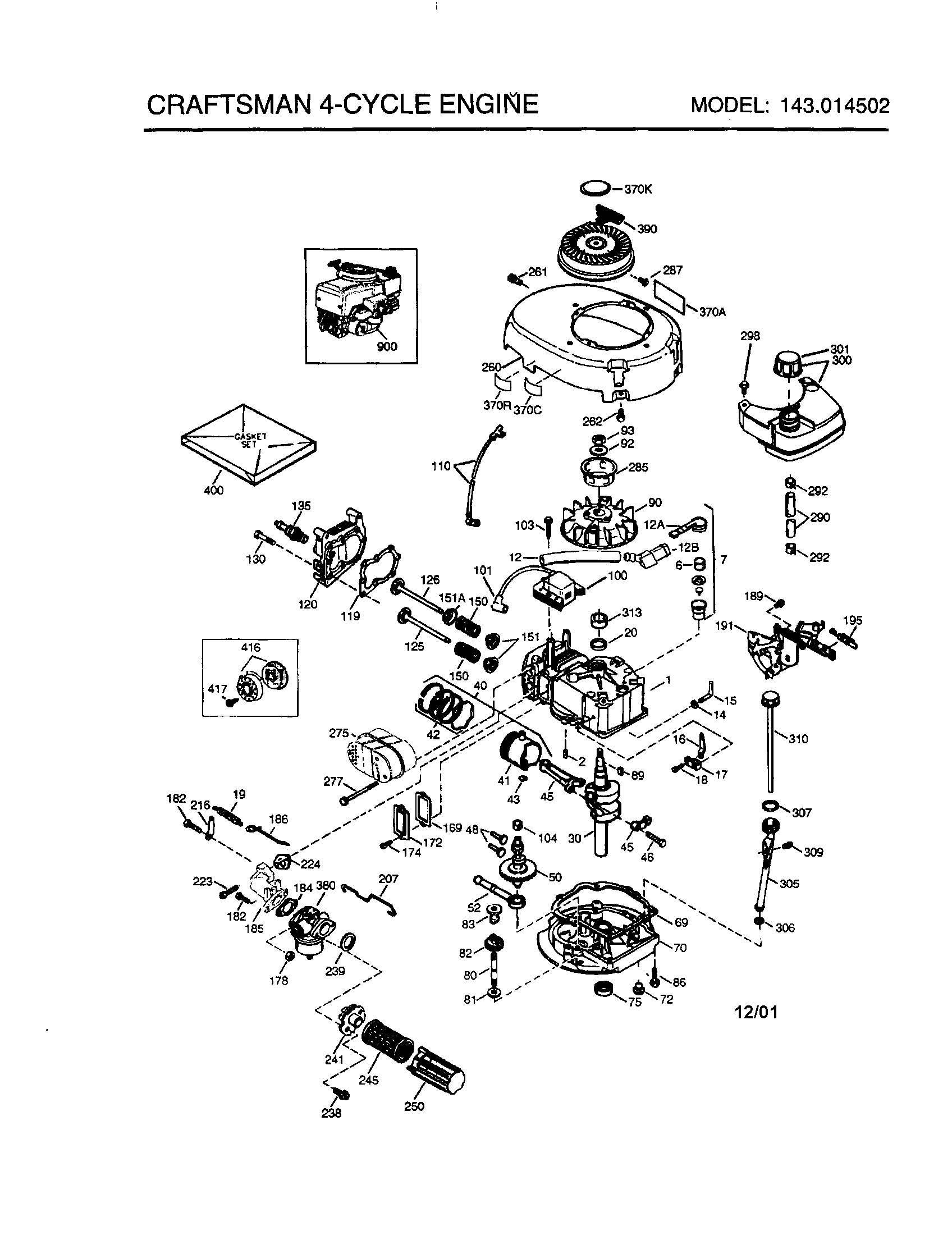 Engine Diagram and Parts List for 143014502  Craftsman Engine