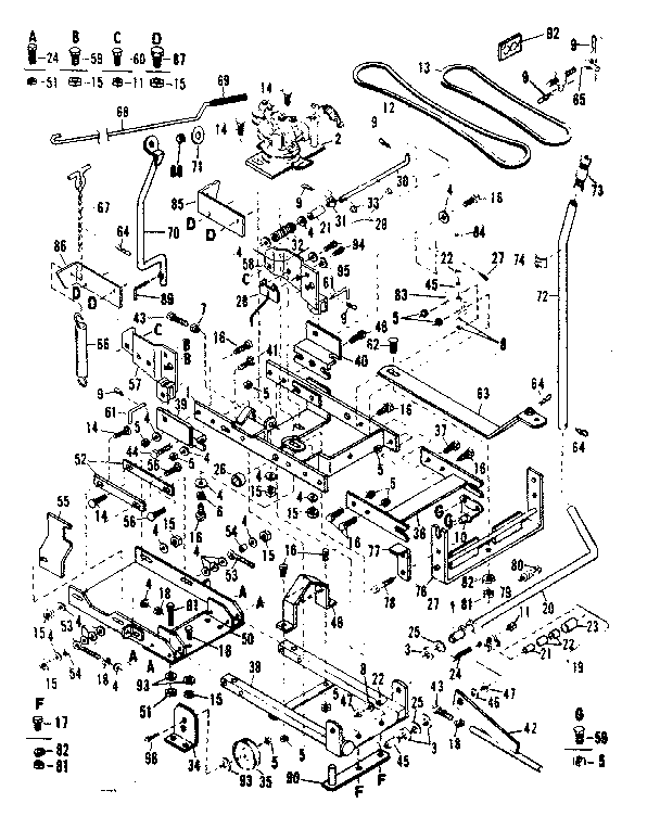 Main Frame Diagram and Parts List for 842240722  Craftsman Snow Blower
