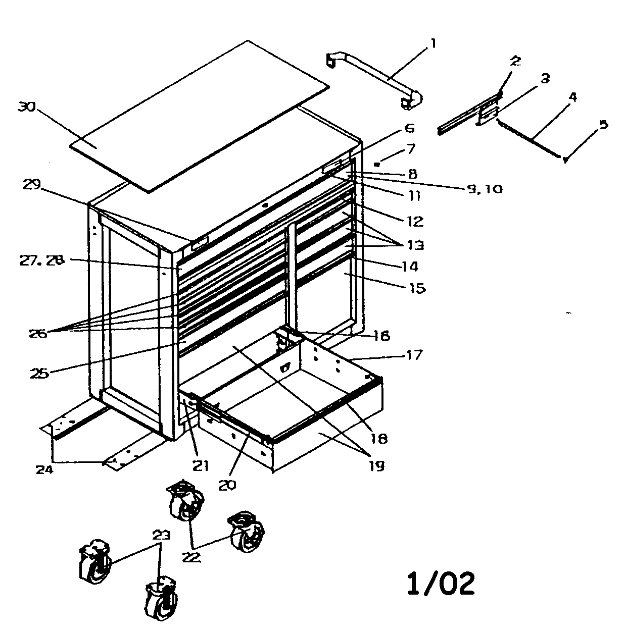 Tool Chest Diagram and Parts List for 706597220  Craftsman Tool Stand & Cart