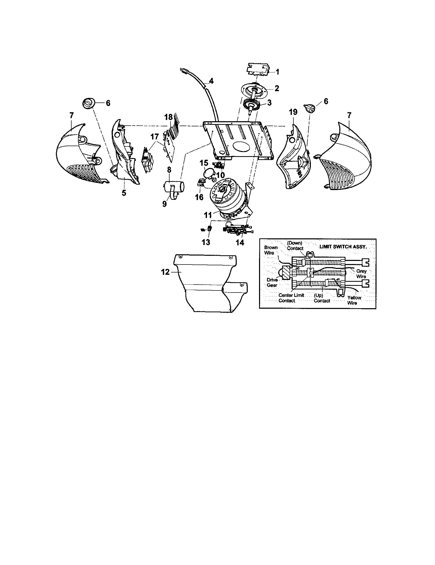 Motor Unit Assembly Diagram and Parts List for 13953985  Craftsman Garage Door Opener