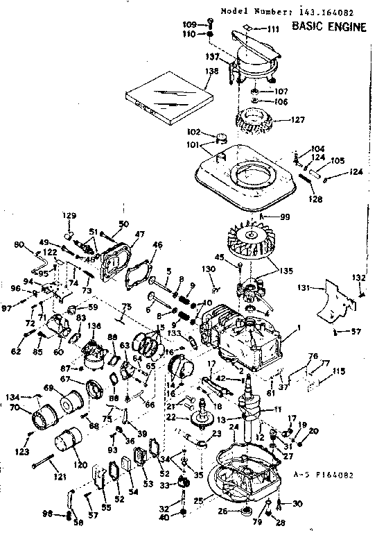 Basic Engine Diagram and Parts List for 143164082  Craftsman Engine