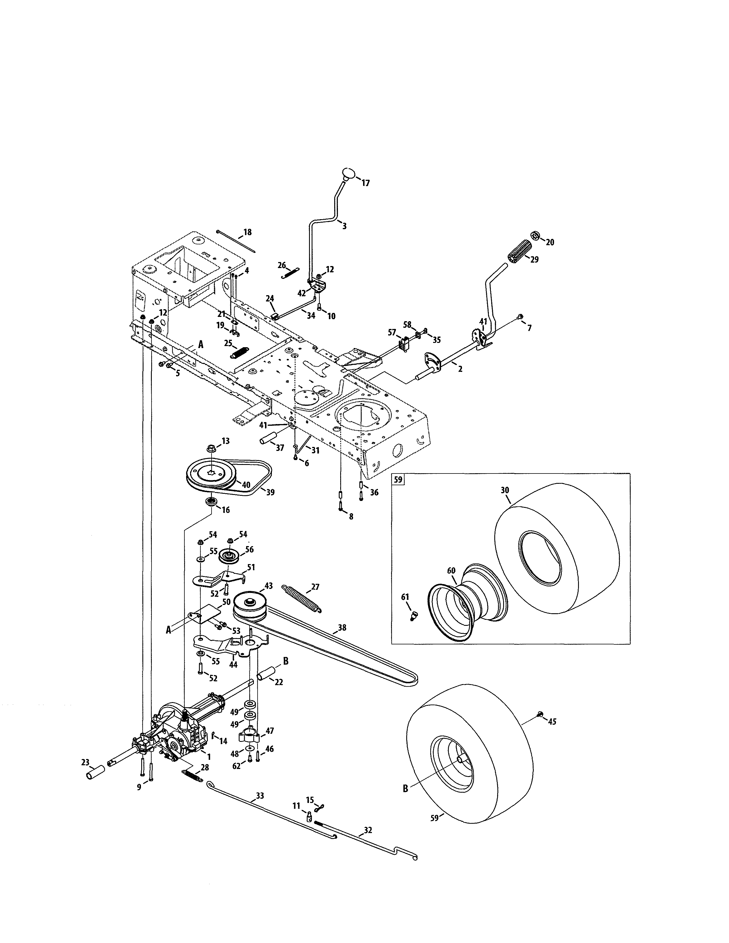 Transmission/wheel Diagram and Parts List for 247203716  Craftsman Lawn Tractor