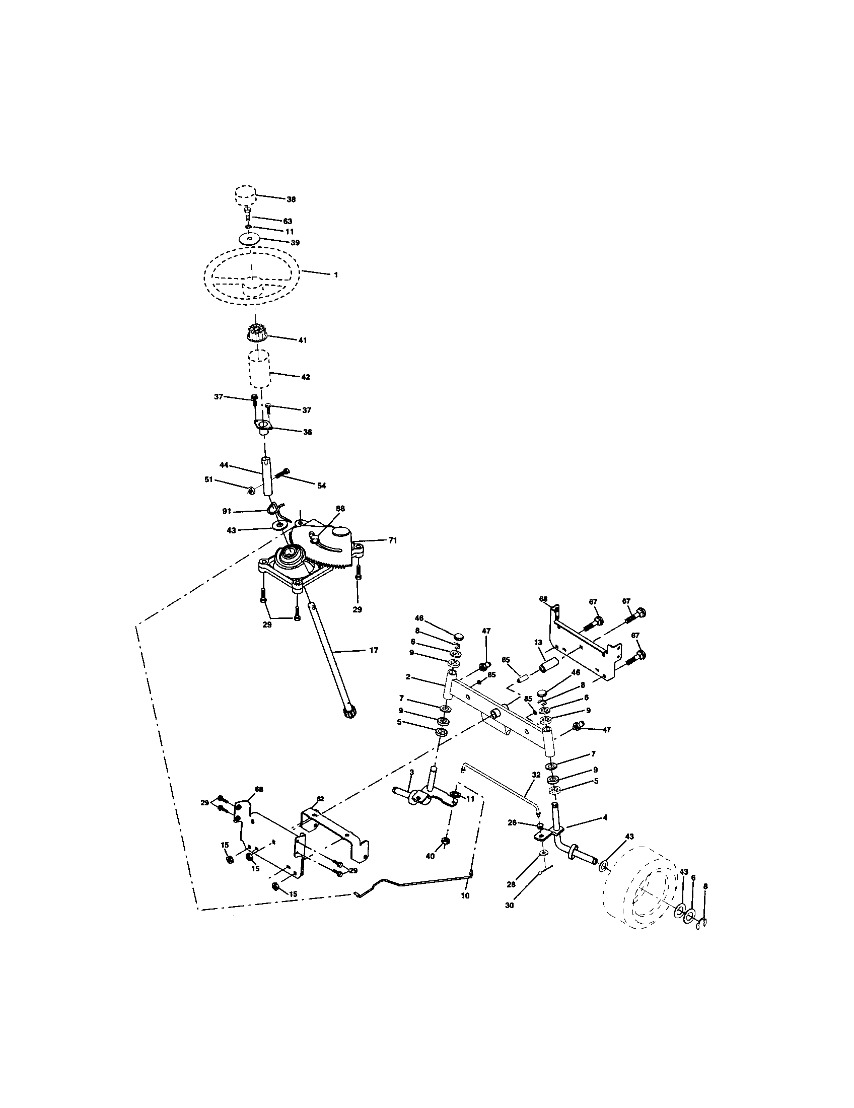 Steering Assembly Diagram and Parts List for 917271744  Craftsman Lawn Tractor