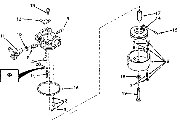 Carburetor Diagram and Parts List for 143604022  Craftsman Engine
