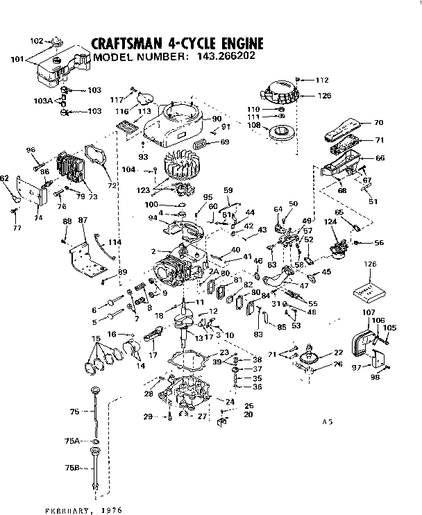 Engine Diagram and Parts List for 143266202  Craftsman Engine
