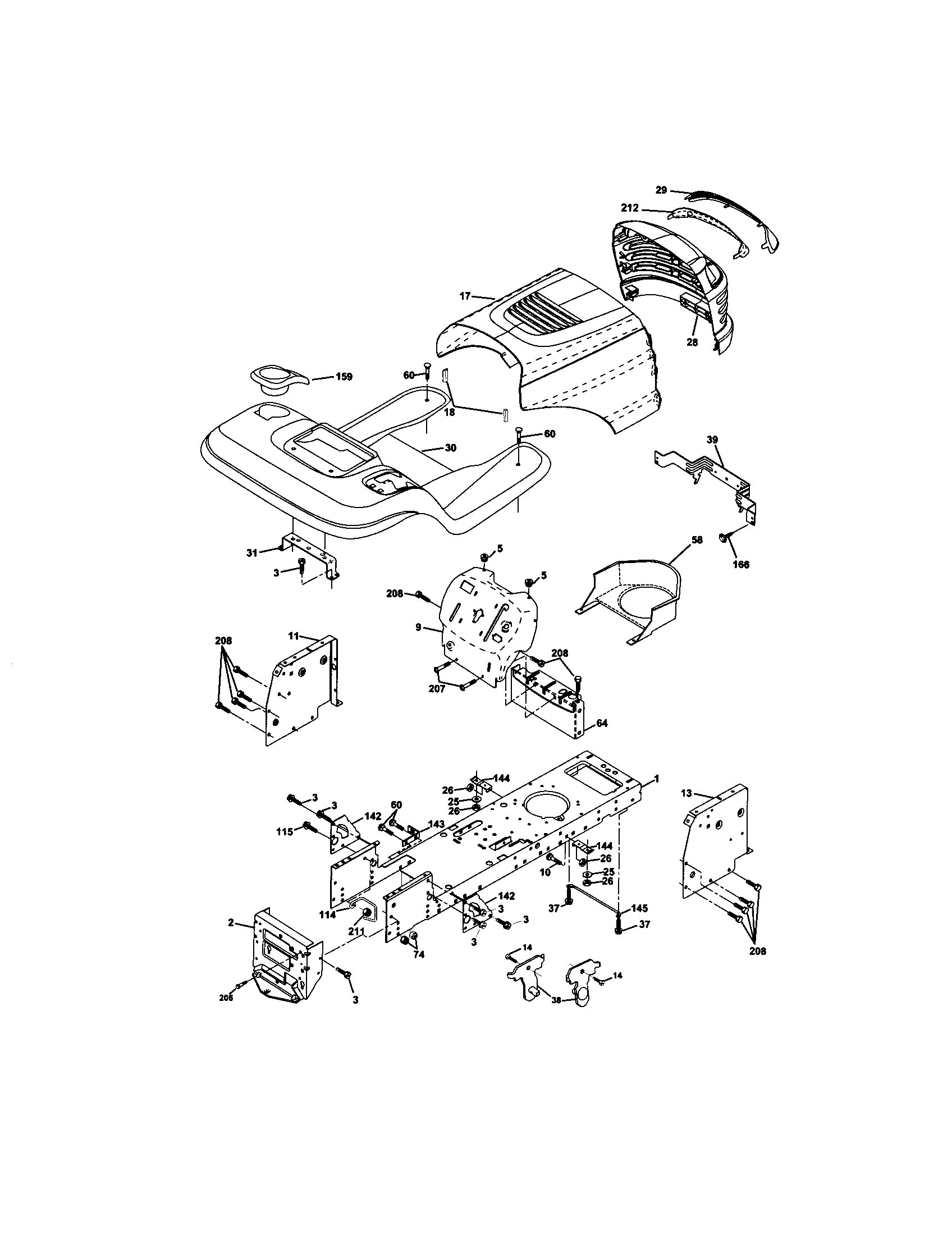 Chassis And Enclosures Diagram and Parts List for 917272072  Craftsman Lawn Tractor