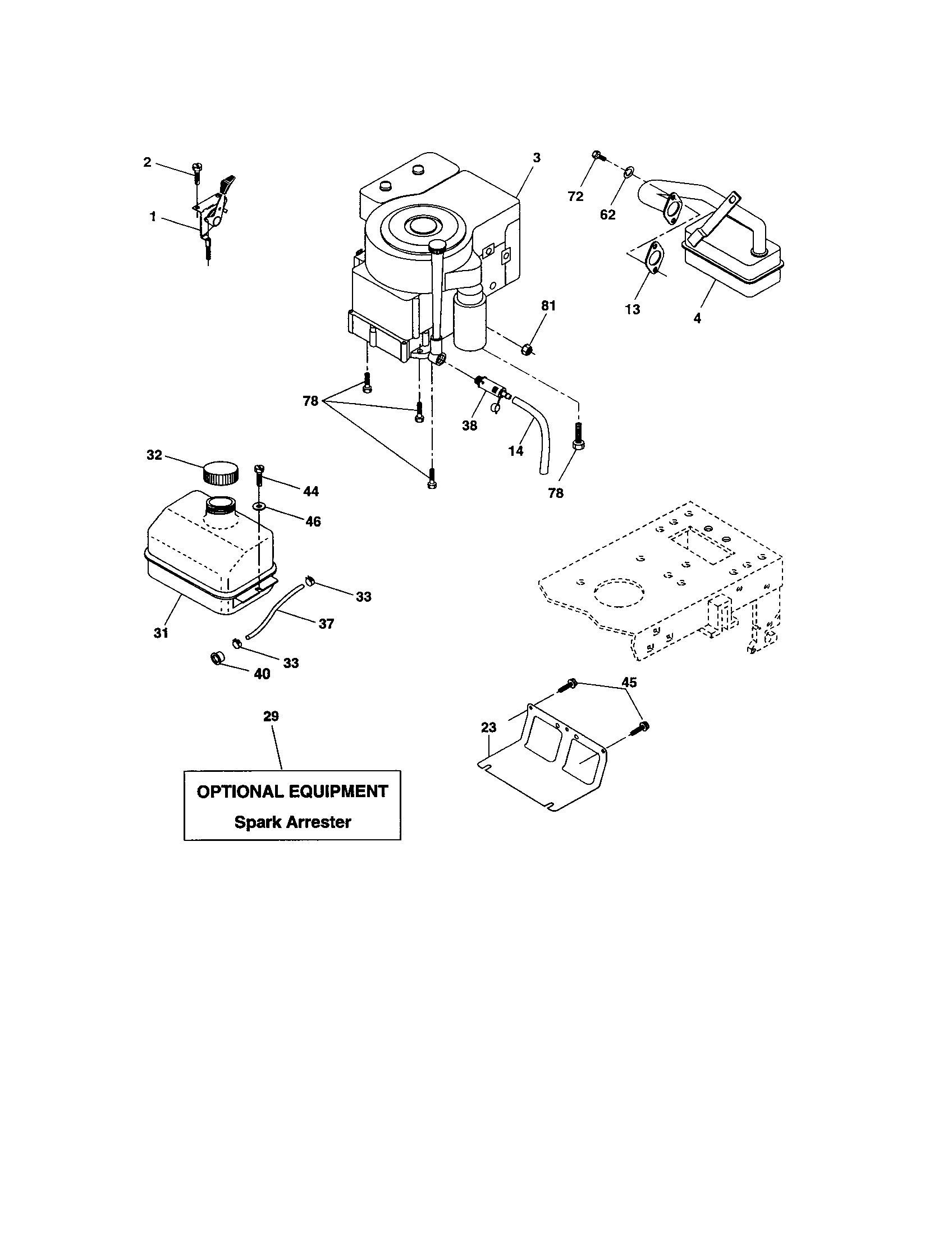 Engine Diagram and Parts List for 917273754  Craftsman Lawn Tractor