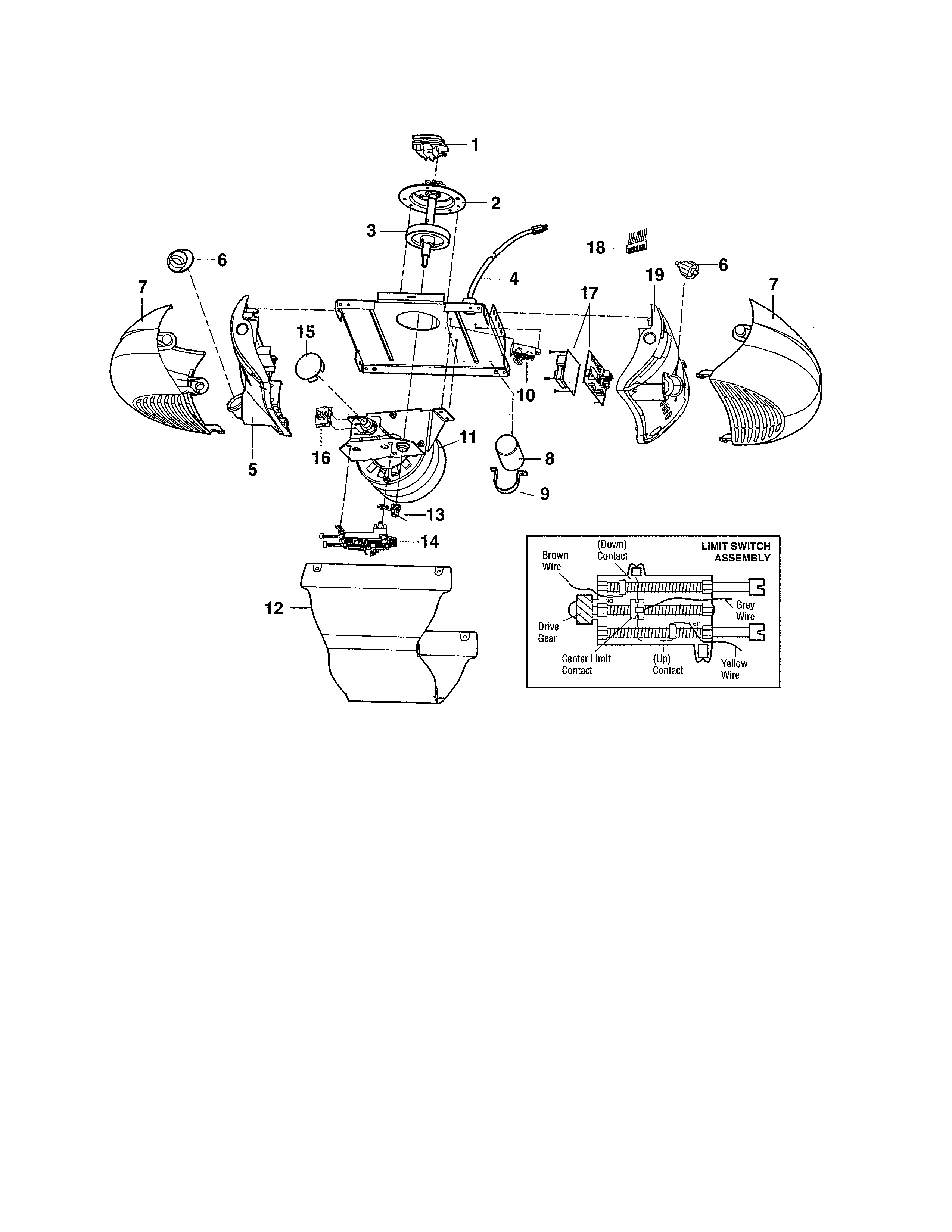 Motor Unit Assembly Diagram and Parts List for 13953985DM  Craftsman Garage Door Opener
