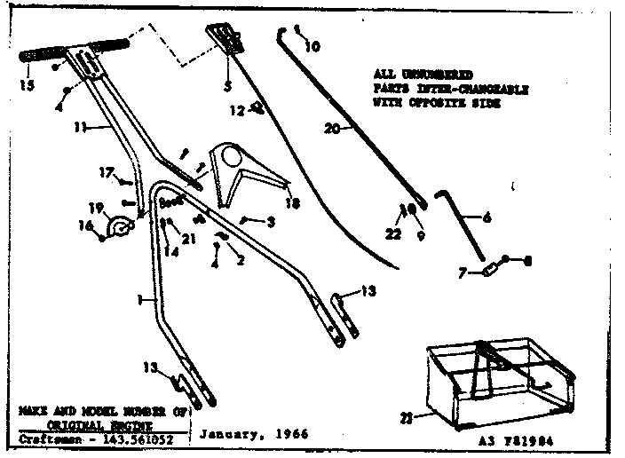 Handle Assembly Diagram and Parts List for 53681984  Craftsman Lawn Mower