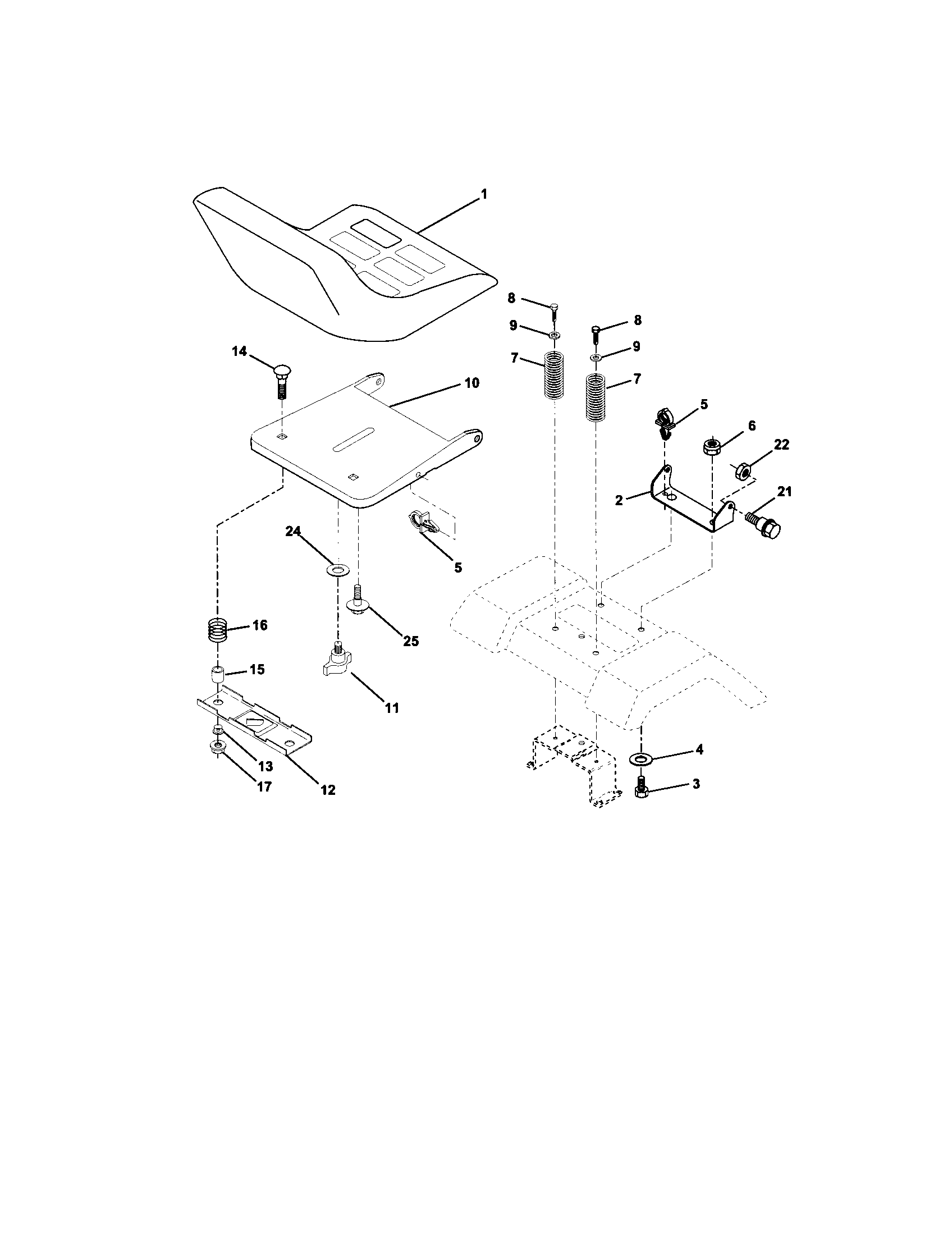 Seat Assembly Diagram and Parts List for 917272440  Craftsman Lawn Tractor