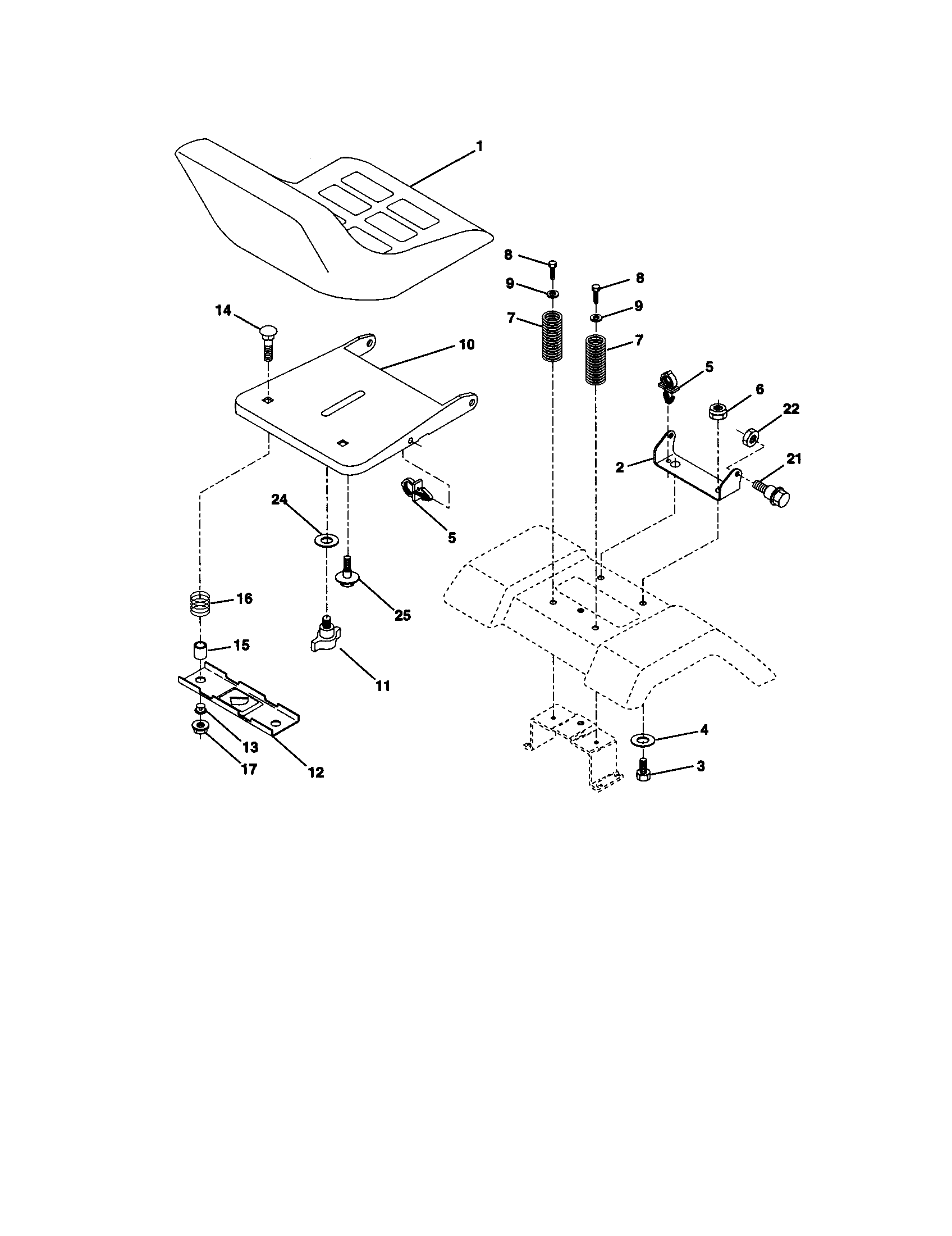 Seat Assembly Diagram and Parts List for 917270654  Craftsman Lawn Tractor