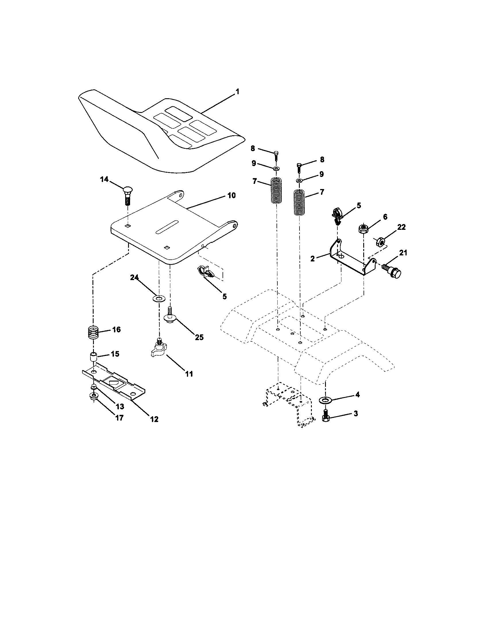 Seat Assembly Diagram and Parts List for 917272432  Craftsman Lawn Tractor
